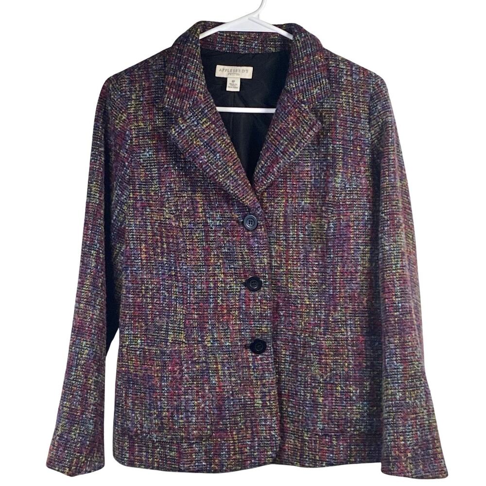 Appleseeds Women’s Blazer 8P Classic Jacket Tweed 3-Buttons Career Purple Pocket